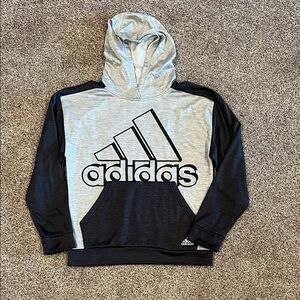 Adidas Men's Gray and Black Logo Hoodie